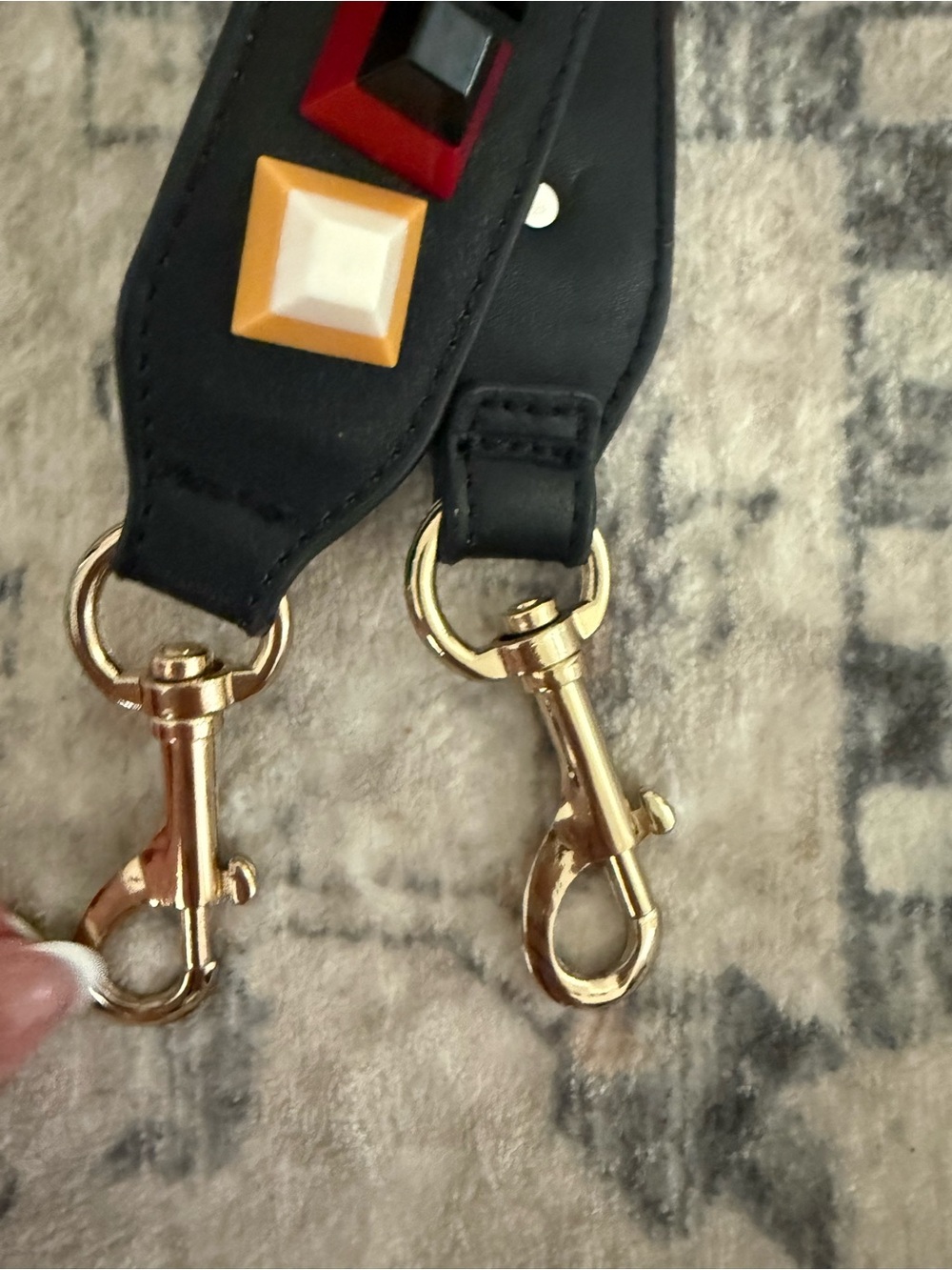 Unbranded Black Leather Bag Strap with Multicolor Pyramid Studs - Picture 7 of 9